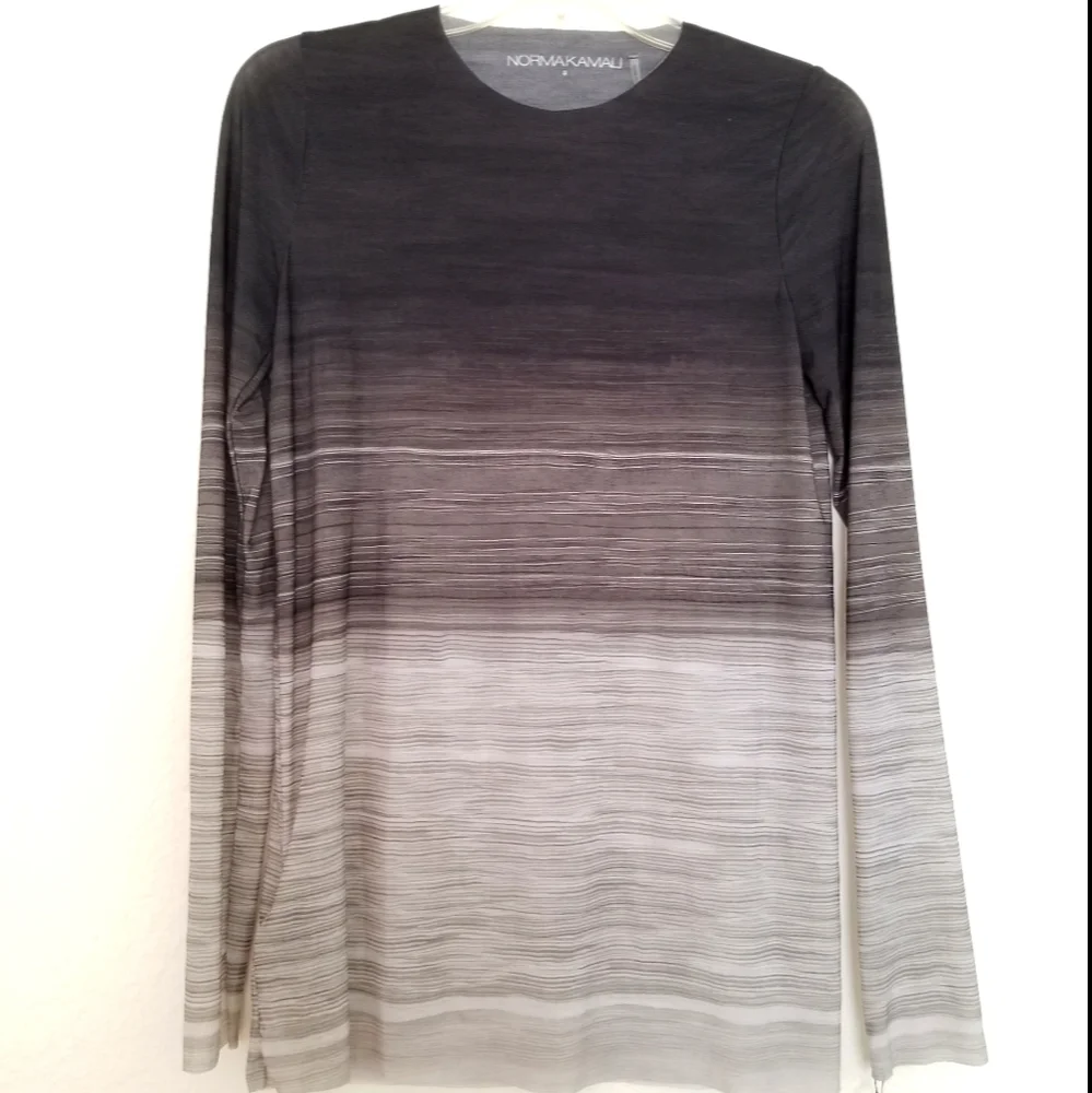 Norma Kamali Ombre Laser Cut Round Neck Long Sleeve Top Black Gray Size … - Picture 1 of 5
